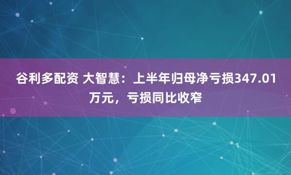 谷利多配资 大智慧：上半年归母净亏损347.01万元，亏损同比收窄